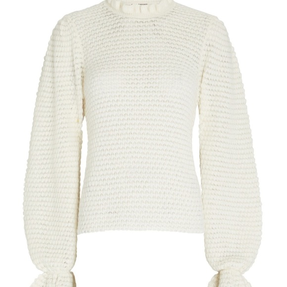 NWT Ulla Johnson Cream Laila Ruffled Alpaca-blend Lightweight Knit Sweater sz XL - Picture 15 of 16